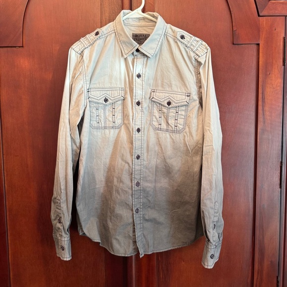 Mens Royal Premium Gradient Gray Roll-up sleeve Button-Up Shirt Size Medium - Picture 3 of 13